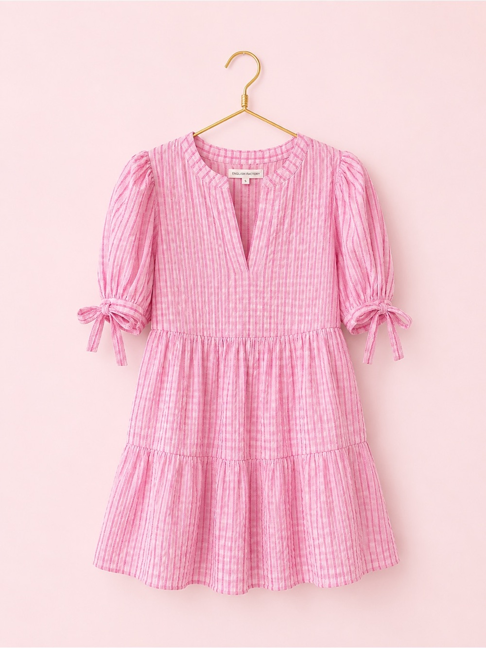 English Factory Pink Gingham Tiered Mini Dress | Cottagecore | Like New